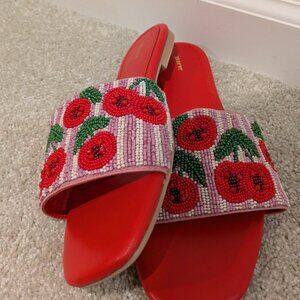 NWT Anthropologie Maeve beaded sandal red with cherries size 38
